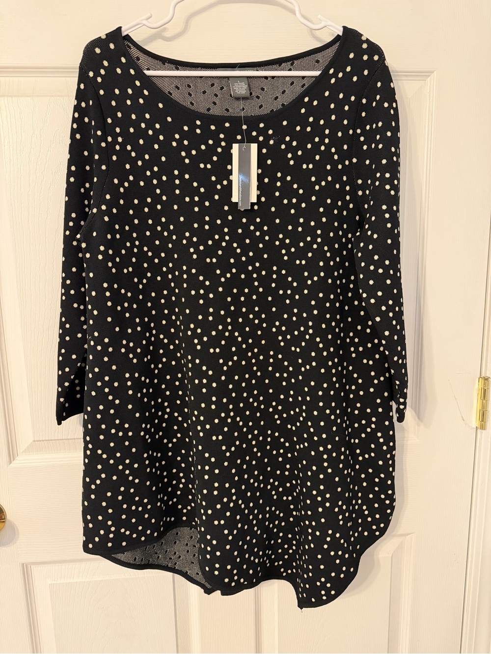 Chelsea & Theodore Black Scoop Neck Top with Cream Polka Dots